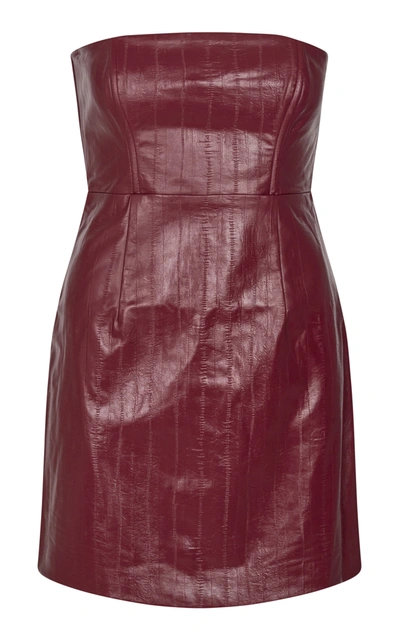 Rotate Birger Christensen Herla Strapless Faux Leather Mini Dress In Burgundy