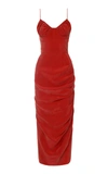 Aleksandre Akhalkatsishvili Ruched Cupro Midi Dress In Red
