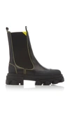 Ganni Elasticated-ankle Ridged-sole Boots In Black