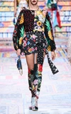 Dolce & Gabbana Belted Patchwork Silk-blend Crepe De Chine Blouse In Black