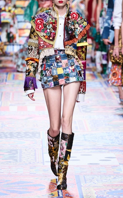 Dolce & Gabbana Embellished Brocade Cropped Jacket In Multi