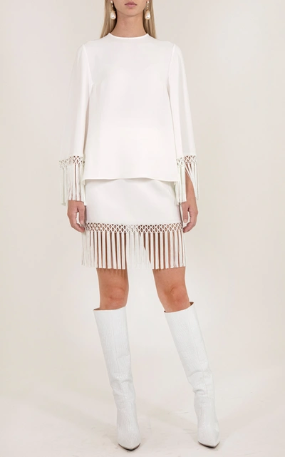 Andrew Gn Fringed Crepe Top In White