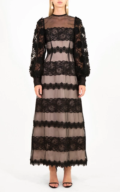 Andrew Gn Embroidered Silk Midi Dress In Black