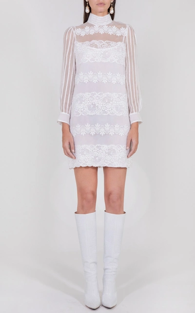 Andrew Gn Embroidered Paneled Silk Chiffon Mini Dress In White