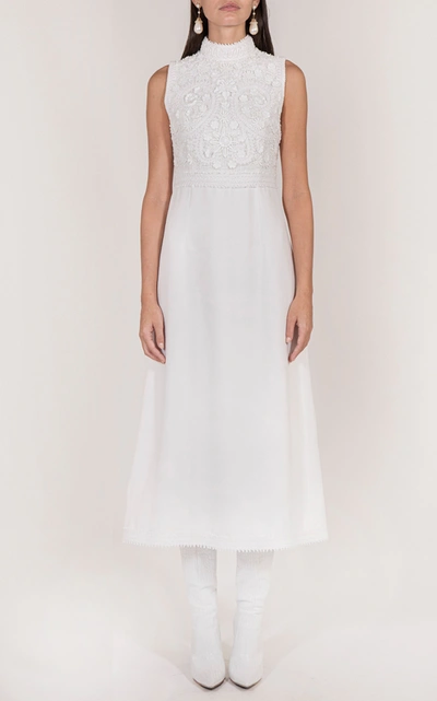 Andrew Gn Embroidered Crepe Midi Dress In White