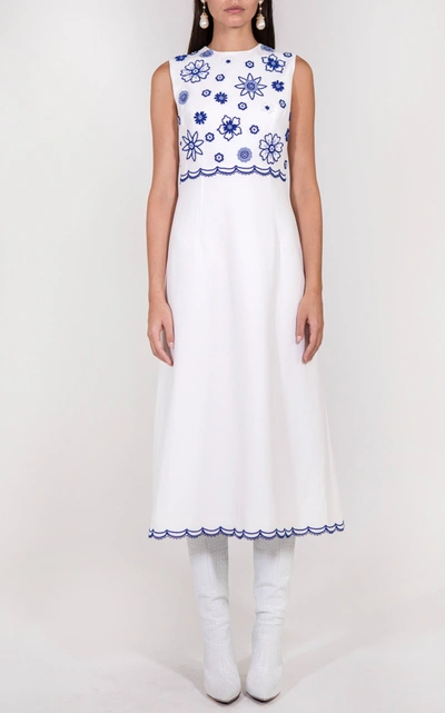 Andrew Gn Women's Floral Embroidered Crepe Midi Dress In White