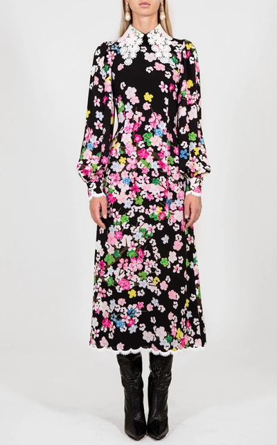 Andrew Gn Floral Print Silk Crepe Dress