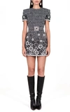 ANDREW GN FLORAL EMBROIDERED BOUCLE KNIT MINI DRESS