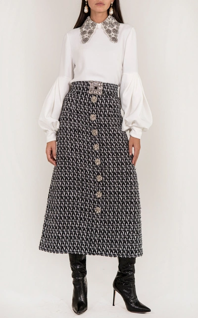 Andrew Gn Boucle Knit Maxi Skirt In Black/white