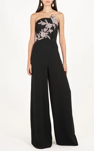 Andrew Gn Embellished Strapless Crepe Jumpsuit In Black