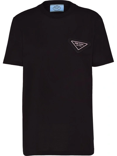 Prada Triangle-logo Jersey T-shirt In Black