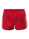 GUCCI SWIM TRUNKS WITH GG AND BEE IN RED