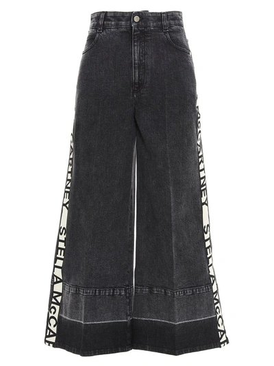 Stella Mccartney Logo-stripe Wide-leg Jeans In Grey