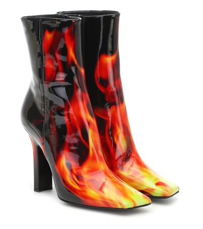 Vetements Boomerang Flame-print Leather Ankle Boots In Black