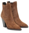 Saint Laurent Theo 95 Suede Ankle Boots In Brown