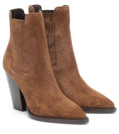 Saint Laurent Theo 95 Suede Ankle Boots In Brown