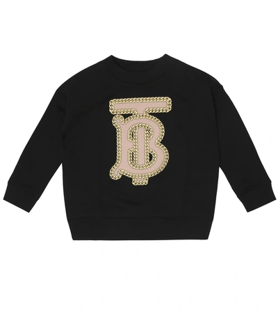 Burberry Kids' Chain Tb Monogram Logo Cotton Sweatshirt In Black