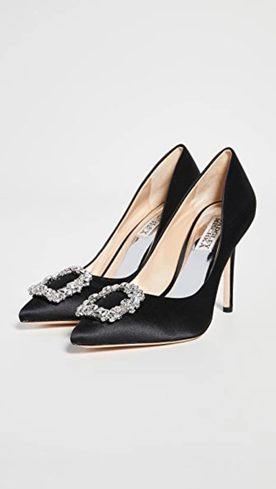 Badgley Mischka Cher Satin Buckle Cocktail High-heel Pumps In Black Satin