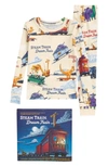 Books To Bed Kids' Steam Train, Dream Train Fitted Two-piece Cotton Pajamas & Book Set In Natural