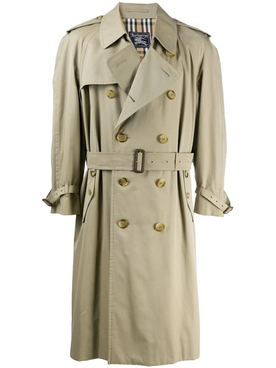 Pre-owned Burberry 1990s Double-breasted Belted Trench Coat In Neutrals