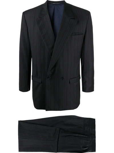 Pre-owned Versace 1980s Pinstriped Double-breasted Suit In Brown