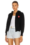Comme Des Garçons Play Zipped Hoodie With Double Heart Patch In Black
