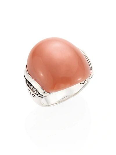 John Hardy Bamboo Grey Diamond, Moonstone & Sterling Silver Ring In Peach