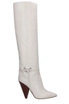 ISABEL MARANT LAZU HIGH HEELS BOOTS IN WHITE LEATHER,11557596