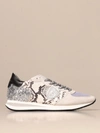 PHILIPPE MODEL GLITTER SNEAKERS IN LEATHER WITH PYTHON PRINT,11557545