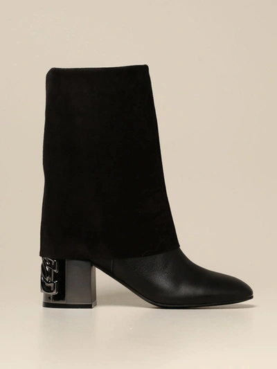 Casadei Tango Leather Boot With Suede Facing In Black