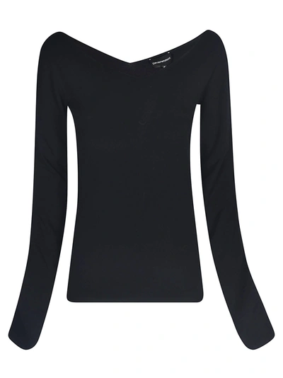 Emporio Armani Wide V-neck Sweater In Black