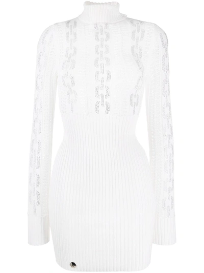 Philipp Plein Sequin Chain Knit Dress In White