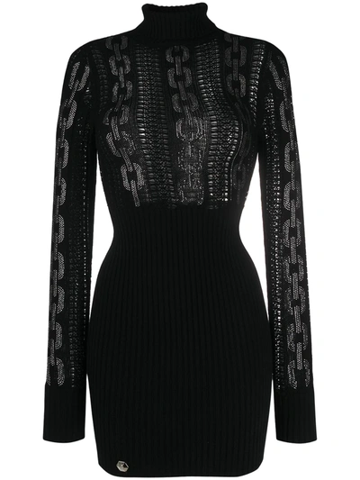 Philipp Plein Sequin Chain Knit Dress In Black