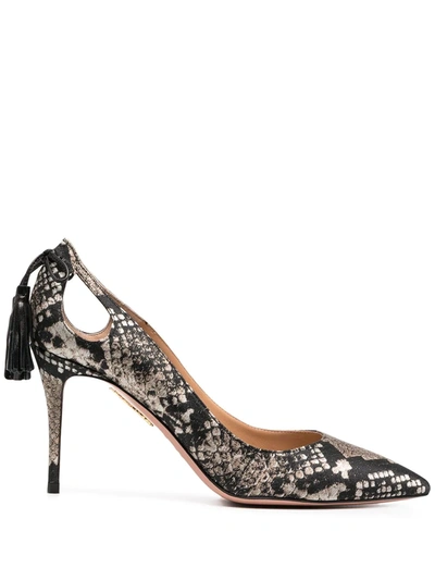 Aquazzura Forever Marilyn Python Print Leather Pumps In Black