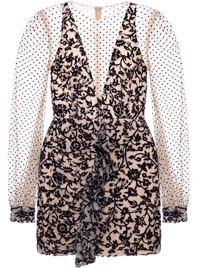 Patbo Burnout Velvet Plunge Mini Dress In Black