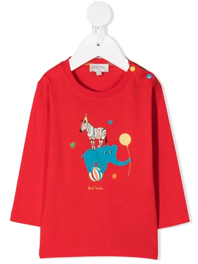 Paul Smith Junior Babies' Graphic Print Longsleeved T-shirt In 红色