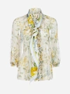 ZIMMERMANN LUCKY TUXEDO FRILL FLORAL PRINT SILK BLOUSE