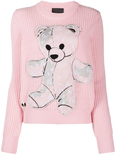 Philipp Plein Teddy Bear Crew Neck Jumper In Pink