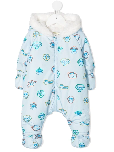 Kenzo Animal Print Hooded Babygrow In 蓝色