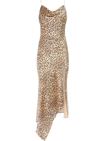 Alice And Olivia Harmony Asymmetric Leopard-print Burnout Crepe De Chine Midi Slip Dress In Brown,multi-colour