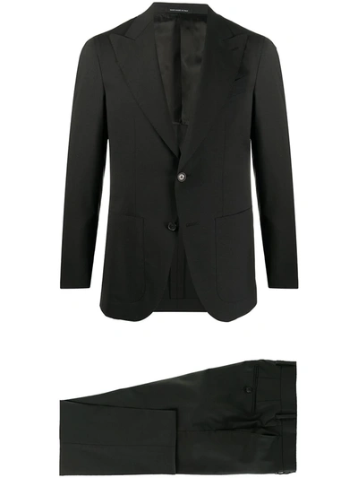 Caruso Single Breasted Peak Lapel Suit In Black