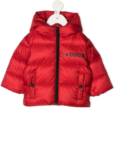 Dsquared2 Kids' Logo Print Nylon Down Jacket In Red