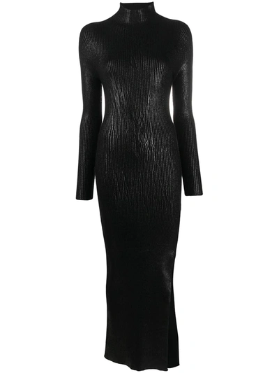 Andrea Ya'aqov Ribbed Dress With Coated Effect In Black