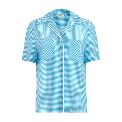 Fendi Vichy Silk Shirt In Bleu Clair