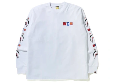 Pre-owned Bape Wgm Shark Relaxed Fit L/s Tee White