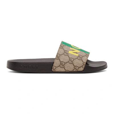 Gucci Pursuit Printed Coated-canvas Slides In Beige