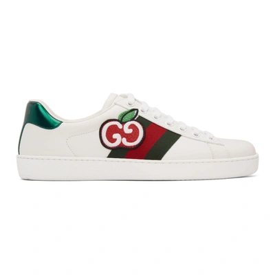 Gucci Gg Apple Ace Leather Sneakers In Weiss