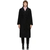 GANNI BLACK WOOL BOUCLÉ WRAP COAT