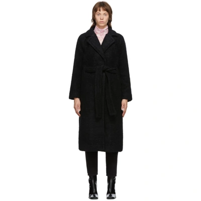 Ganni Boucle Wool Coat In Black