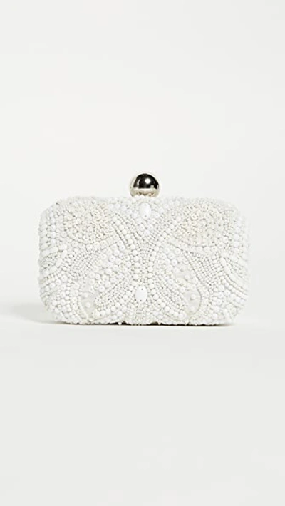 Santi Box Clutch With Embroidered Beading In White